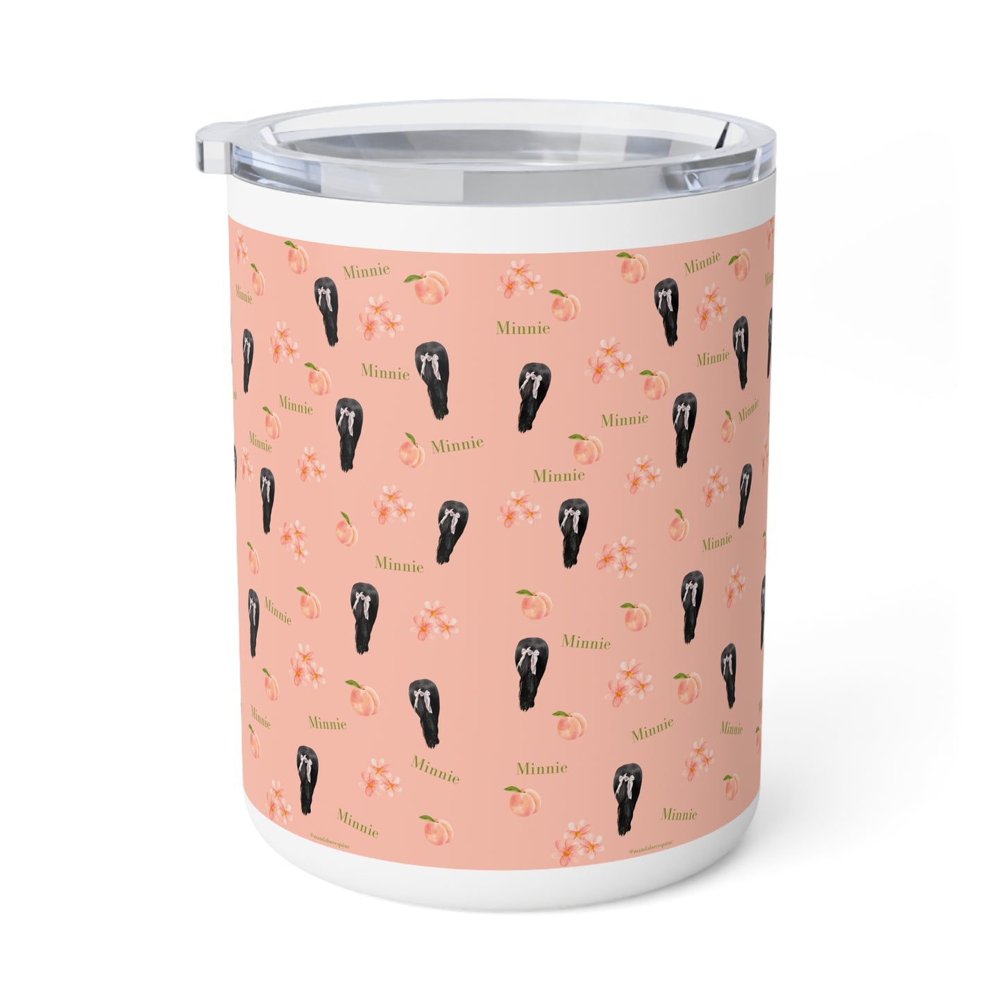 10oz Insulated Coffee Mug — Floral & Black Rose Pattern (Minnie Text)