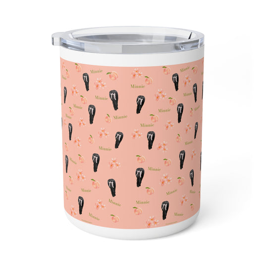 10oz Insulated Coffee Mug — Floral & Black Rose Pattern (Minnie Text)