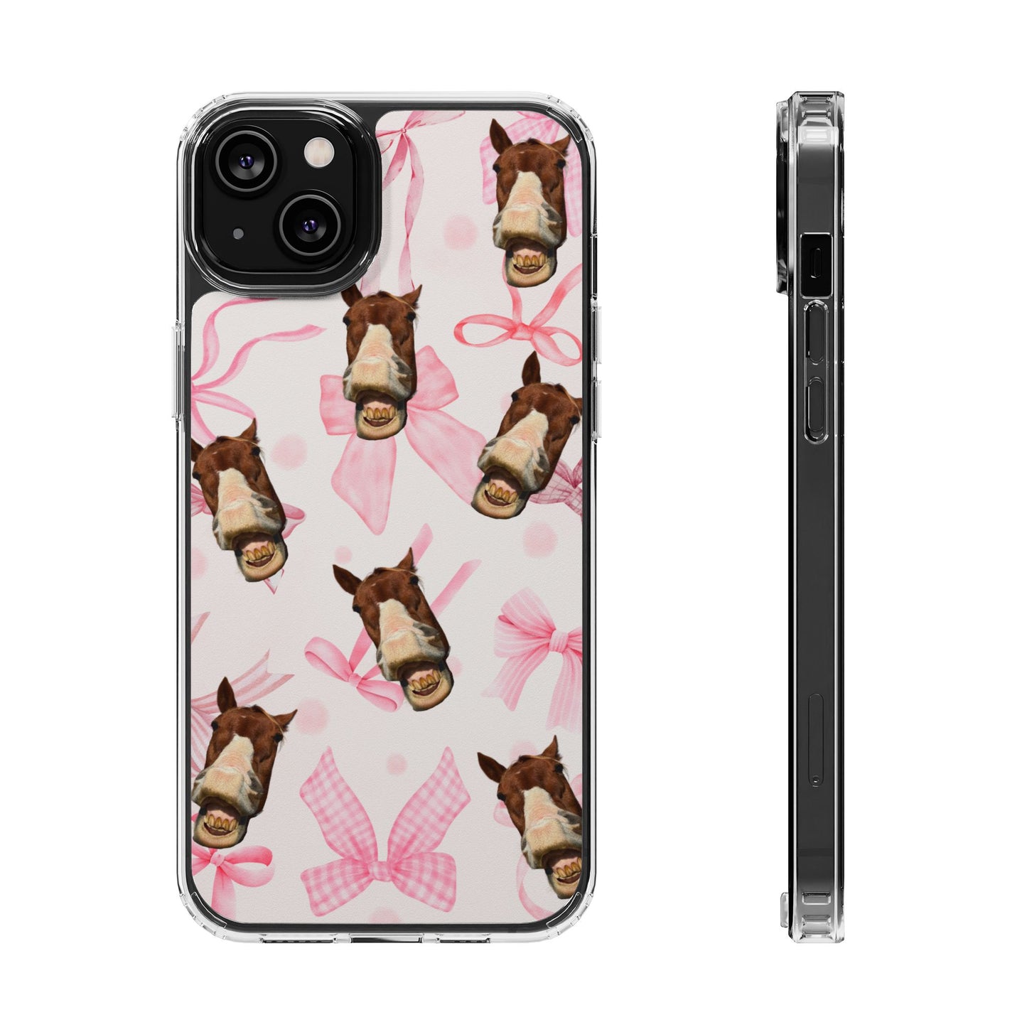 Horse Face Pattern Clear Magnetic Phone Case — Cute Pink Bows Design