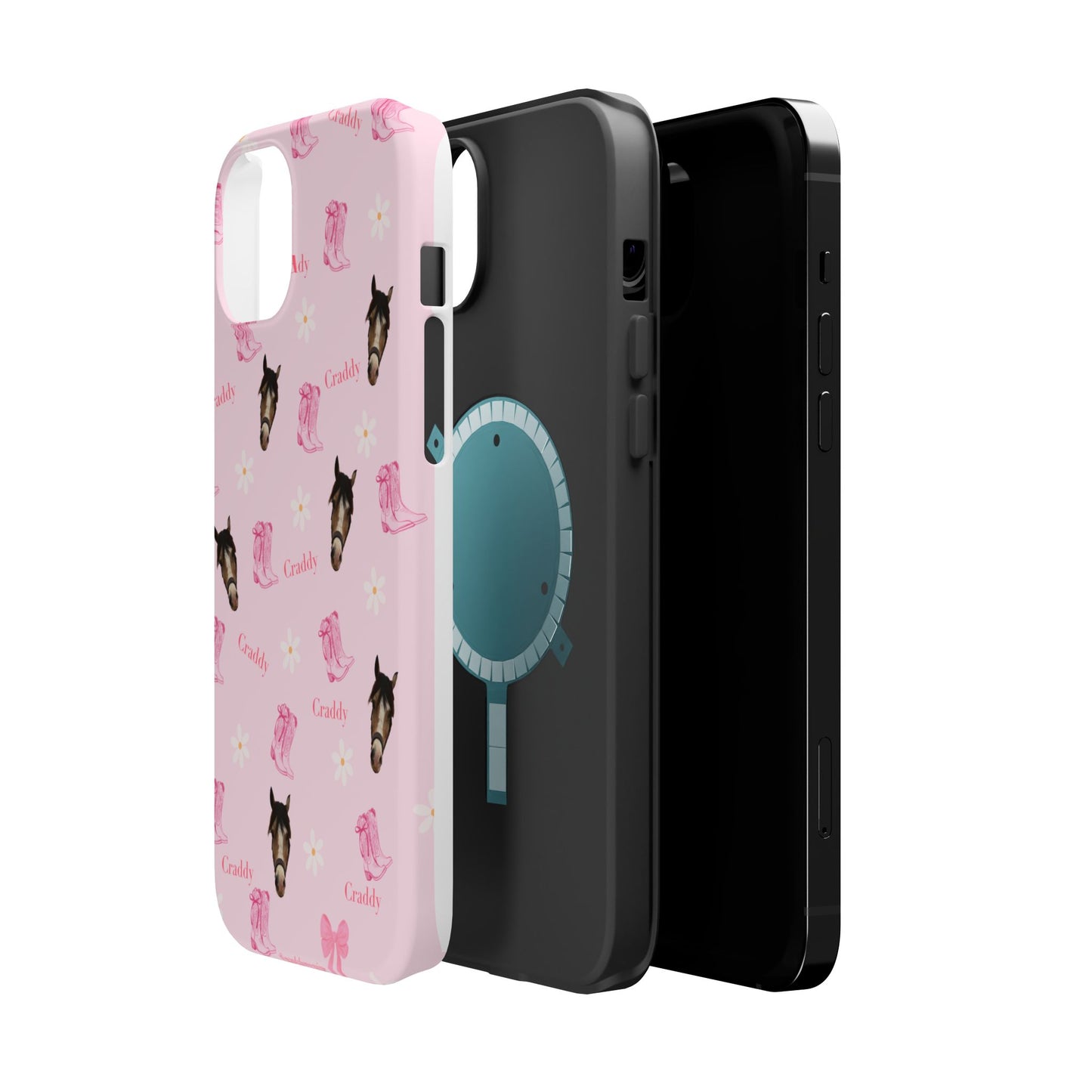 Pink Horse Pattern Magnetic Impact Case — Custom Equestrian iPhone Cover