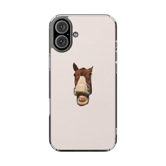 Clear Impact-Resistant Phone Case — Funny Smiling Horse Design