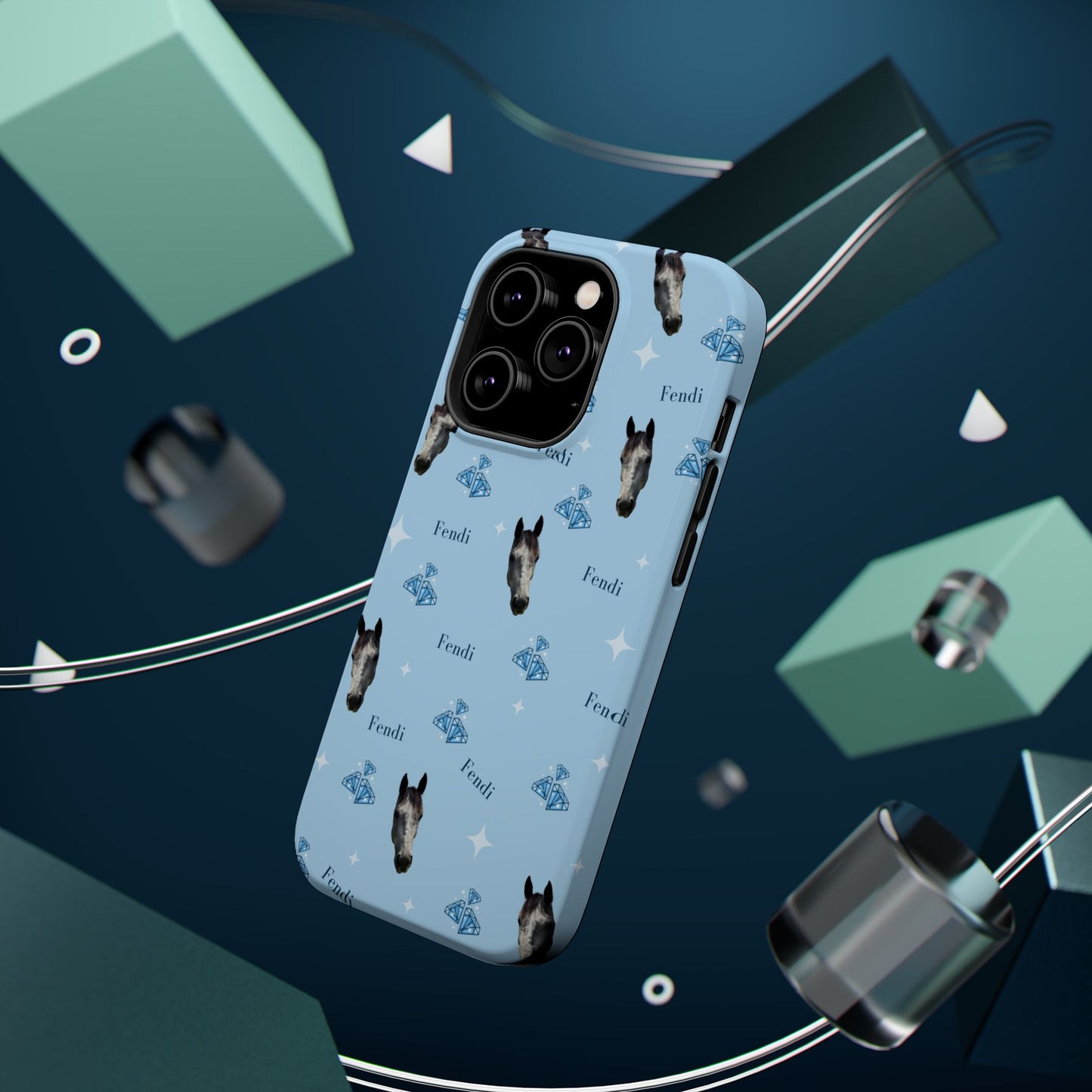 Blue Horse Pattern Magnetic Impact-Resistant Phone Case