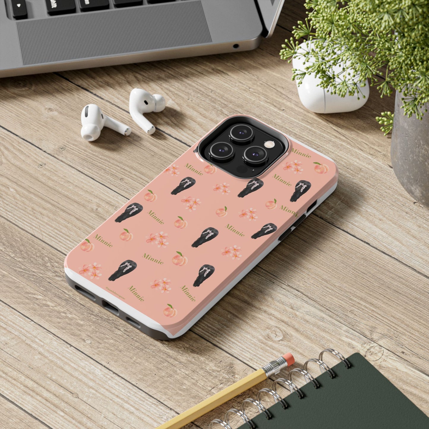 Personalized Peach Floral Phone Case — Tough Protective Case with Custom Name (Minnie)