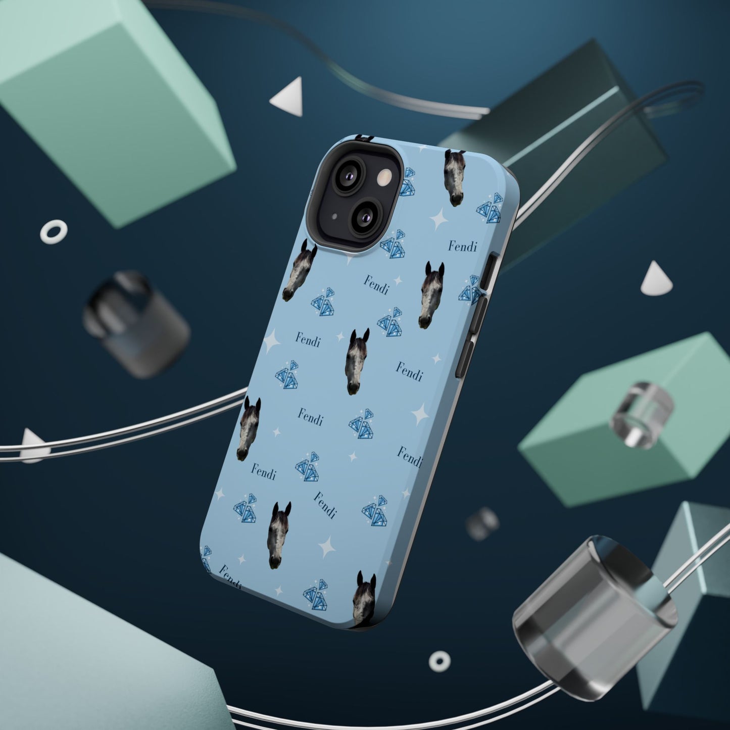 Blue Horse Pattern Magnetic Impact-Resistant Phone Case