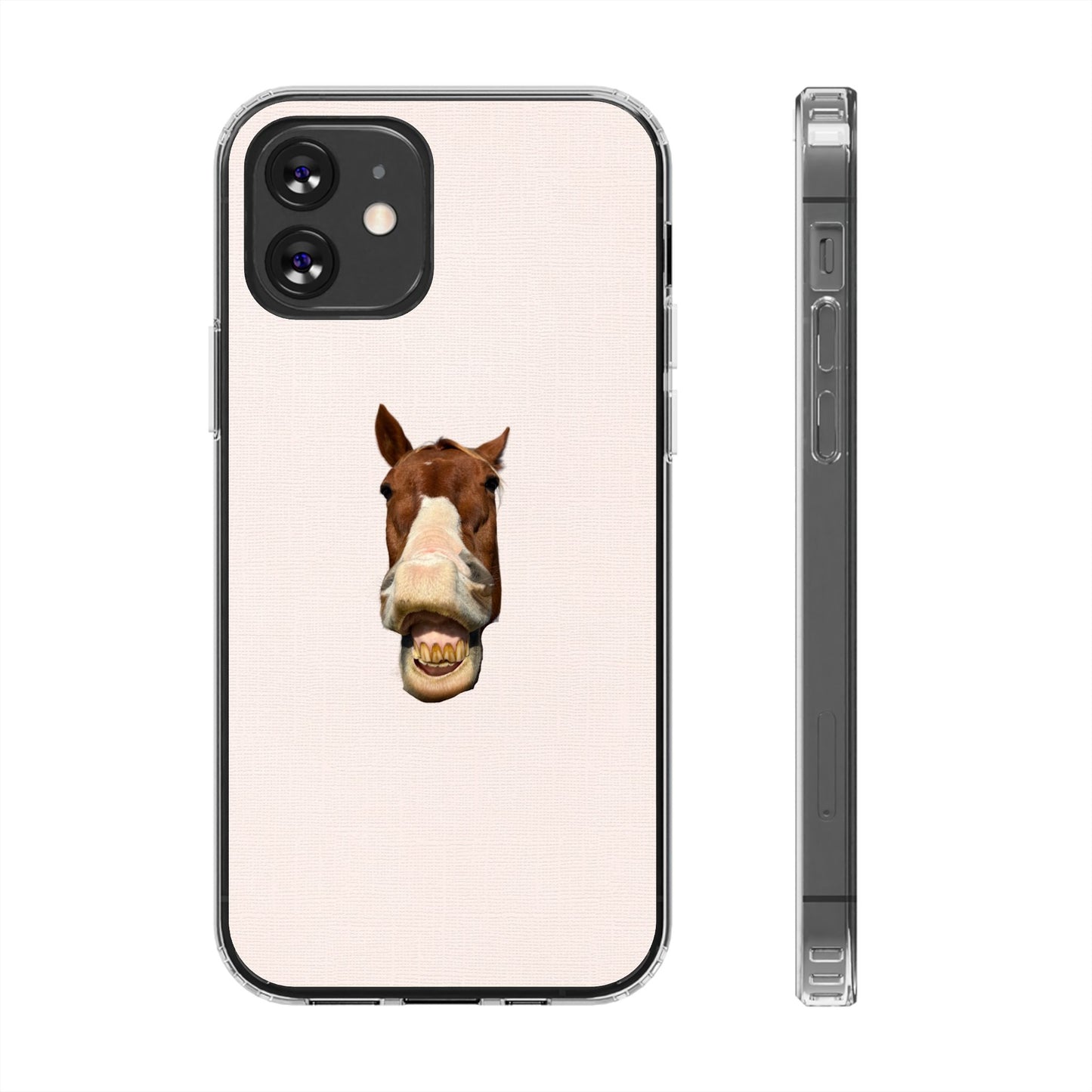 Clear Impact-Resistant Phone Case — Funny Smiling Horse Design