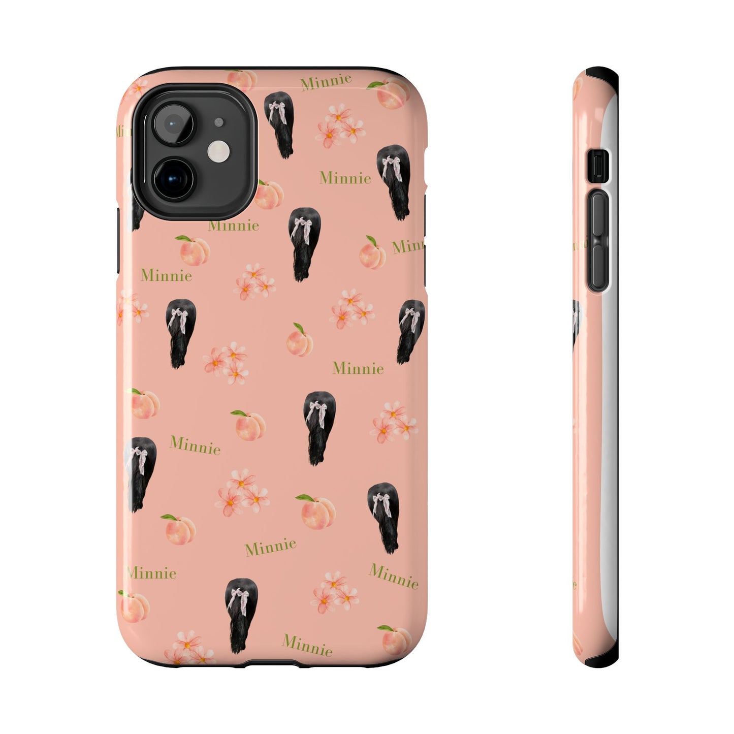 Personalized Peach Floral Phone Case — Tough Protective Case with Custom Name (Minnie)