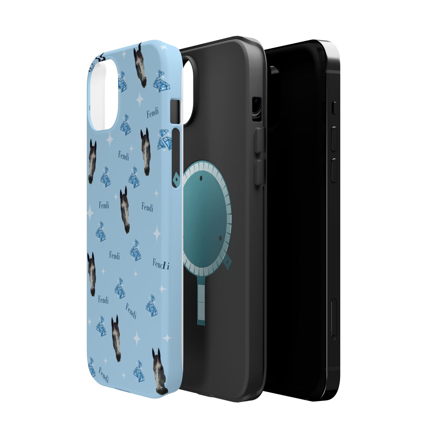 Blue Horse Pattern Magnetic Impact-Resistant Phone Case