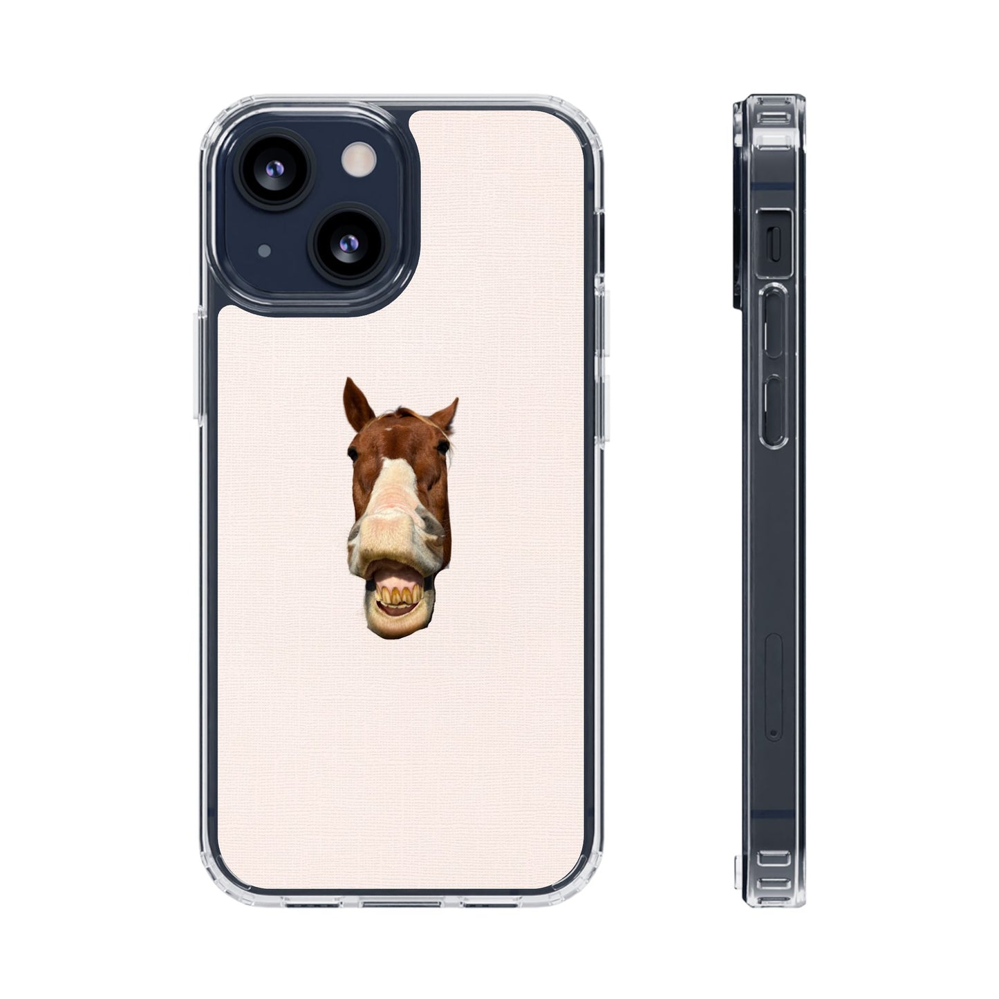 Clear Impact-Resistant Phone Case — Funny Smiling Horse Design