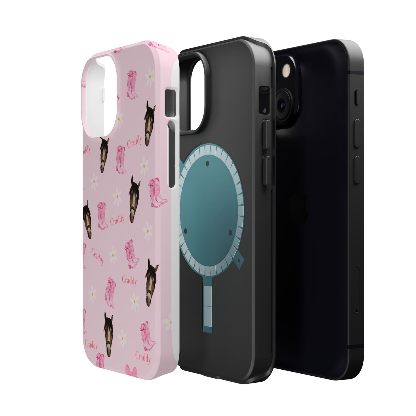 Pink Horse Pattern Magnetic Impact Case — Custom Equestrian iPhone Cover