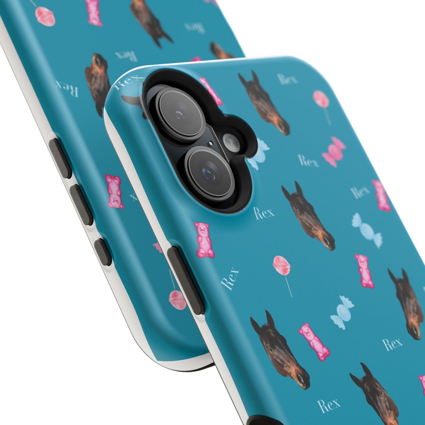 Magnetic Impact-Resistant Phone Case — Teal Doberman Candy Pattern (Protective, Shockproof)