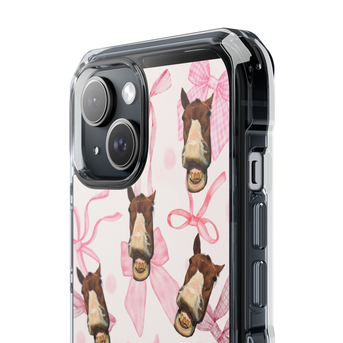 Horse Pattern Clear Phone Case — Pink Bows Cute Equestrian iPhone Case