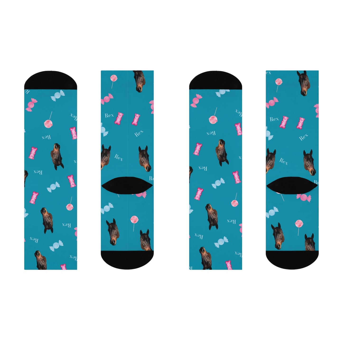 Horse Print Candy Cushioned Crew Socks — Cute Candy Horse Pattern