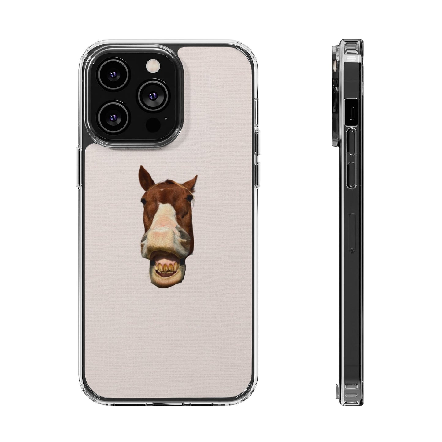 Clear Impact-Resistant Phone Case — Funny Smiling Horse Design