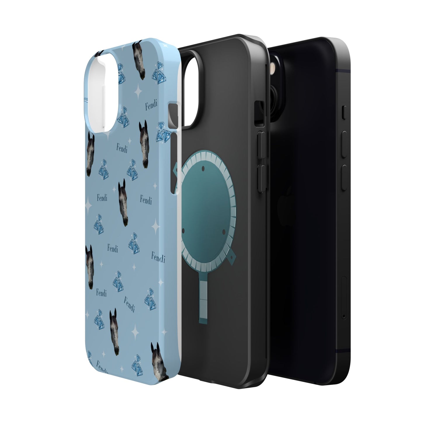 Blue Horse Pattern Magnetic Impact-Resistant Phone Case