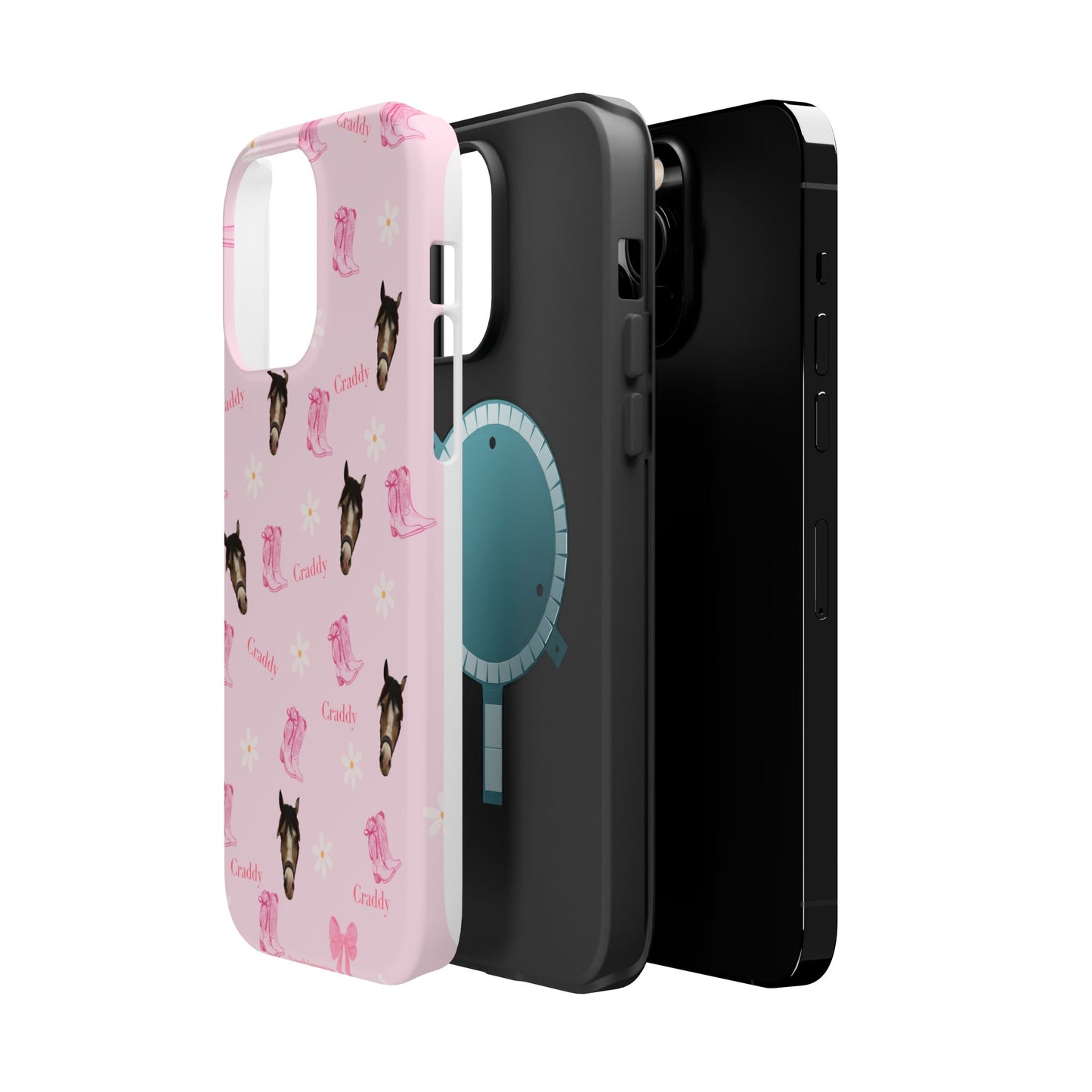 Pink Horse Pattern Magnetic Impact Case — Custom Equestrian iPhone Cover