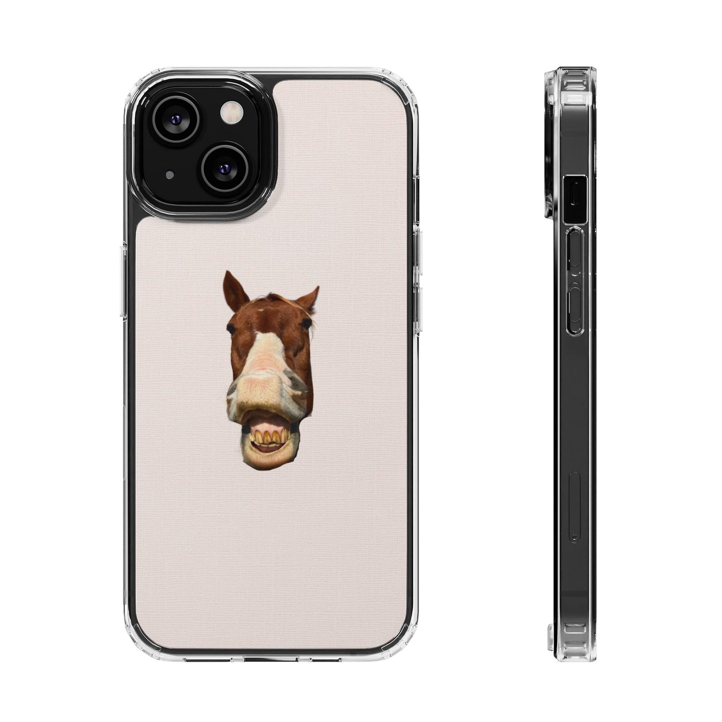 Clear Impact-Resistant Phone Case — Funny Smiling Horse Design