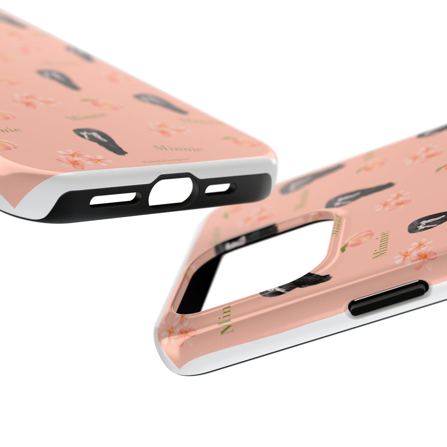 Personalized Peach Floral Phone Case — Tough Protective Case with Custom Name (Minnie)