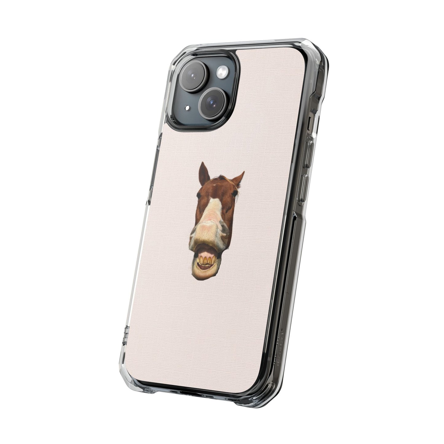 Clear Magnetic Phone Case — Funny Grinning Horse Design