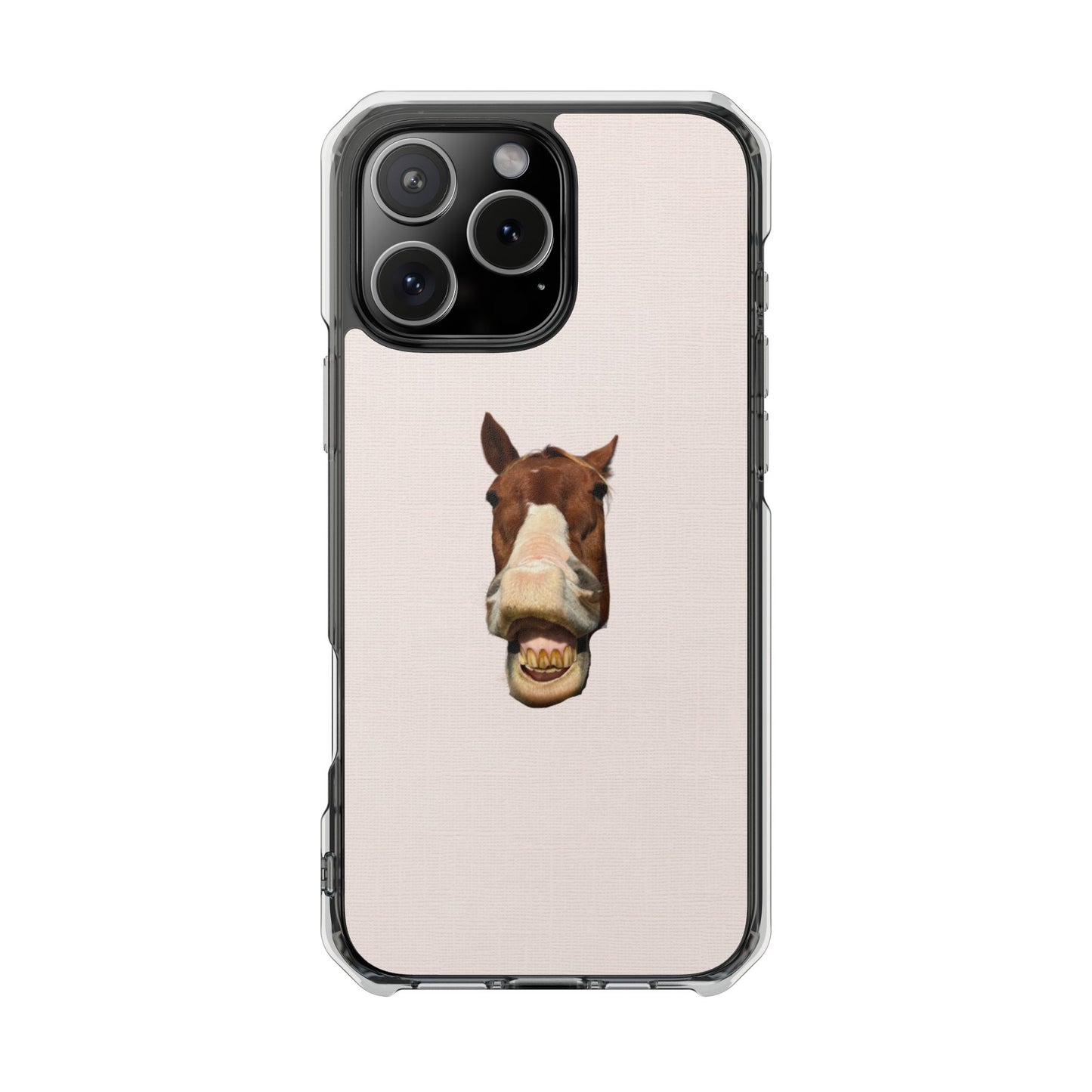Clear Magnetic Phone Case — Funny Grinning Horse Design