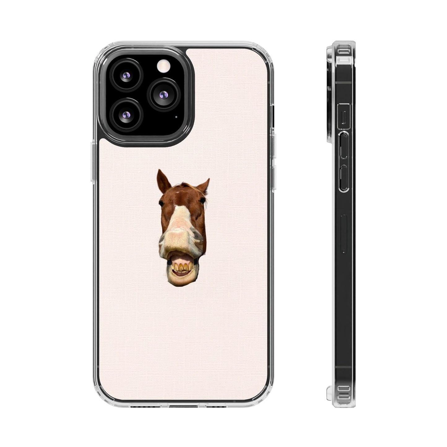 Clear Impact-Resistant Phone Case — Funny Smiling Horse Design