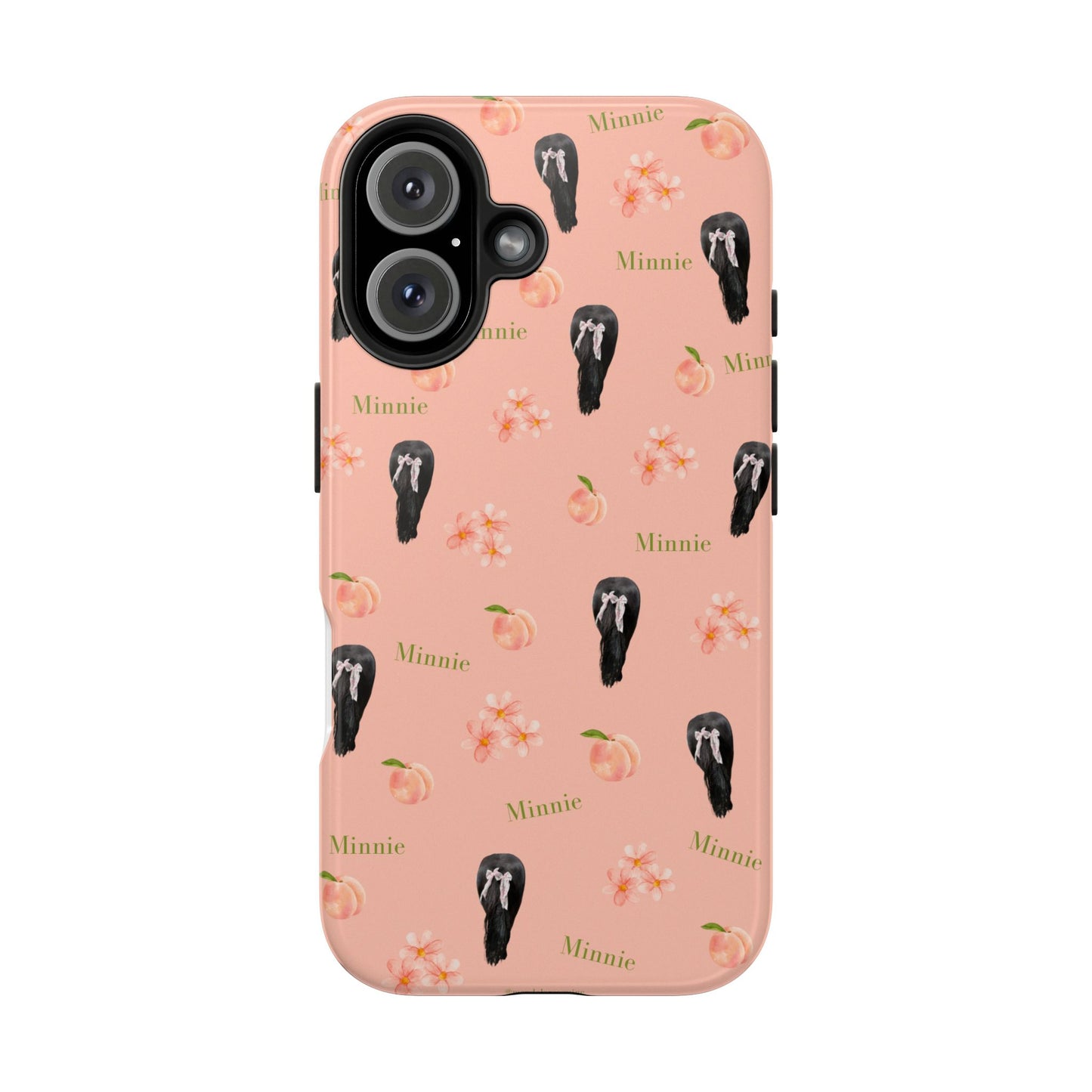 Personalized Peach Floral Phone Case — Tough Protective Case with Custom Name (Minnie)