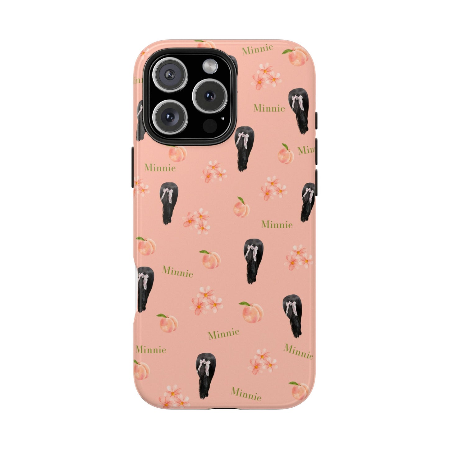 Personalized Peach Floral Phone Case — Tough Protective Case with Custom Name (Minnie)