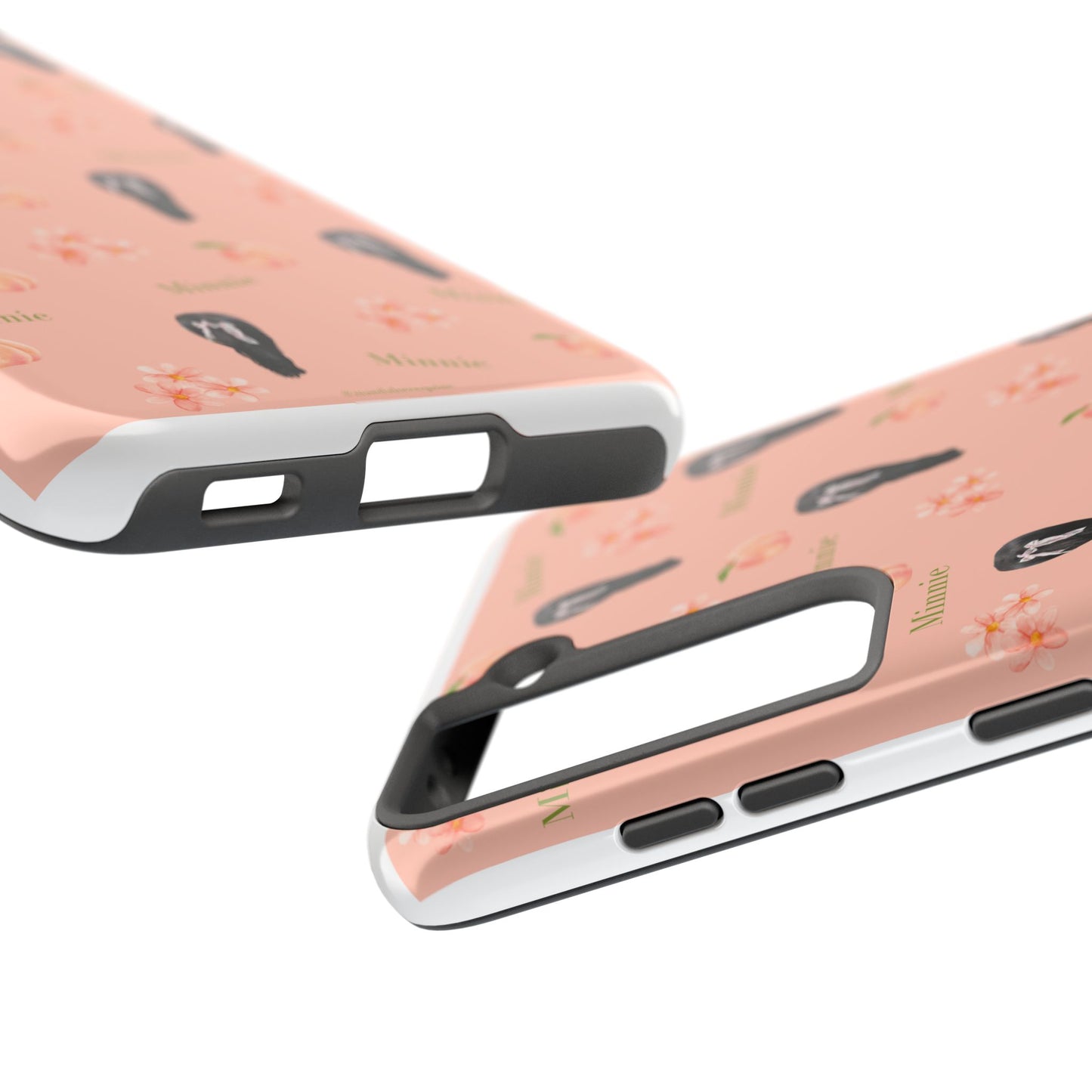 Personalized Peach Floral Phone Case — Tough Protective Case with Custom Name (Minnie)