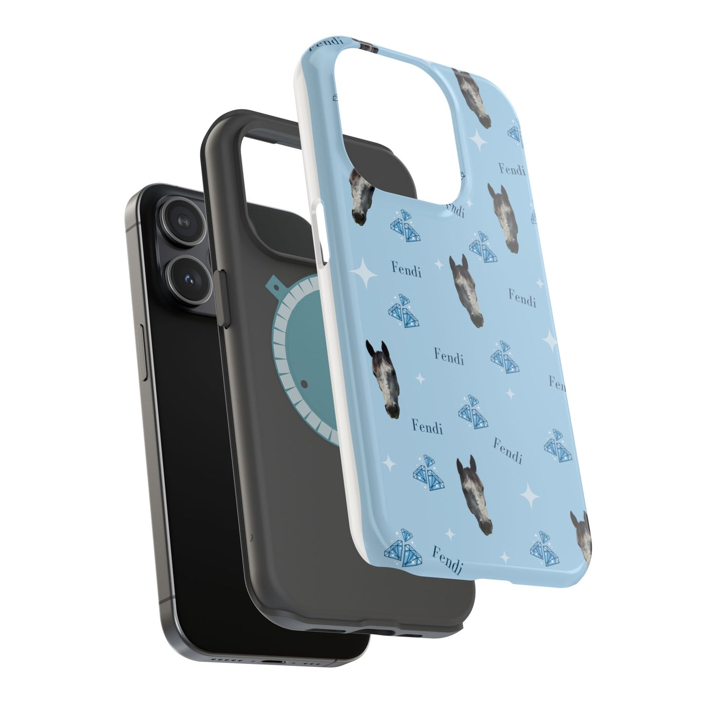 Blue Horse Pattern Magnetic Impact-Resistant Phone Case