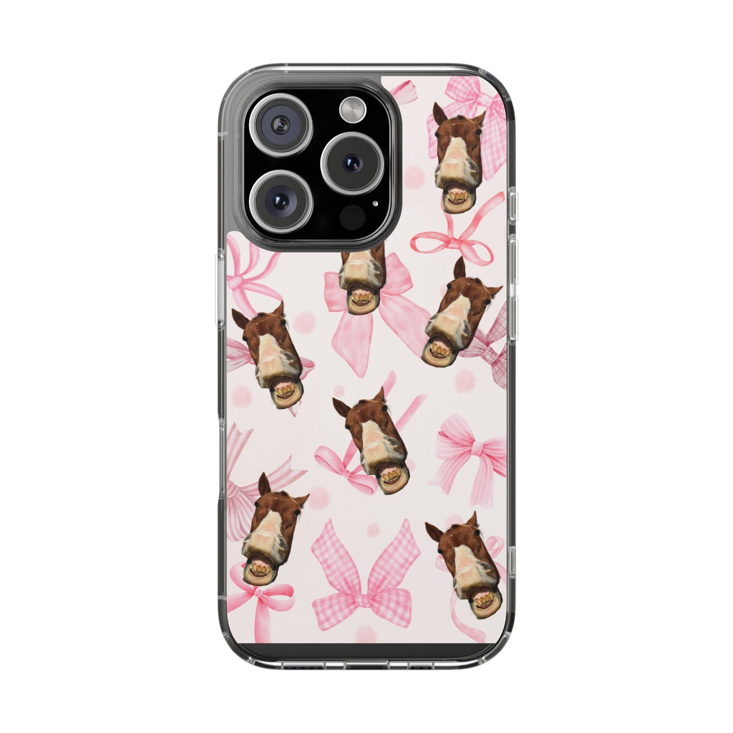 Horse Face Pattern Clear Magnetic Phone Case — Cute Pink Bows Design