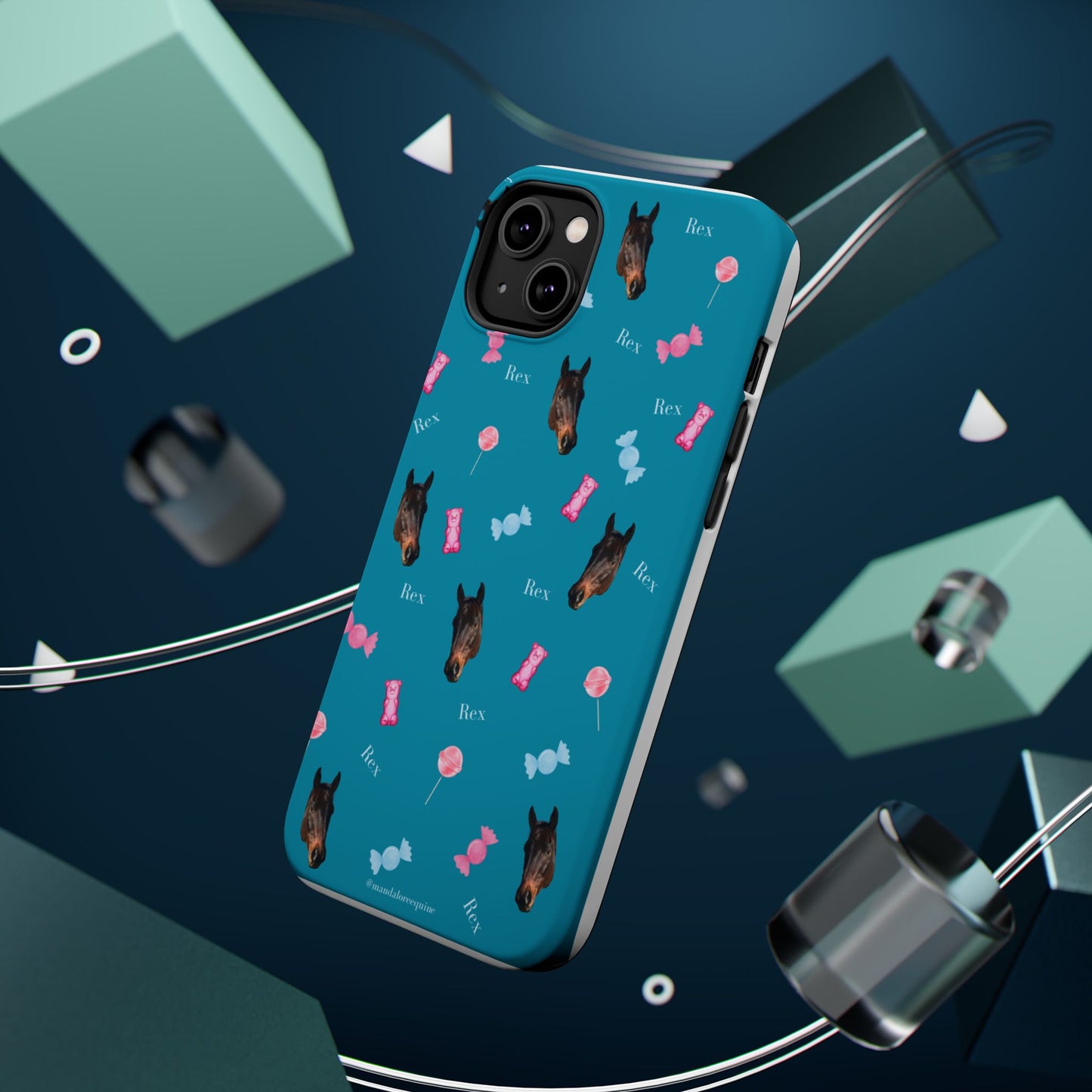 Magnetic Impact-Resistant Phone Case — Teal Doberman Candy Pattern (Protective, Shockproof)
