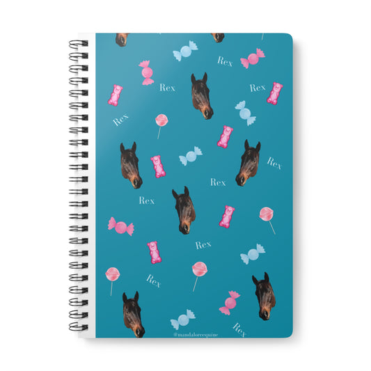 Horse & Candy Pattern A5 Spiral Notebook — Personalized 'Rex' Design