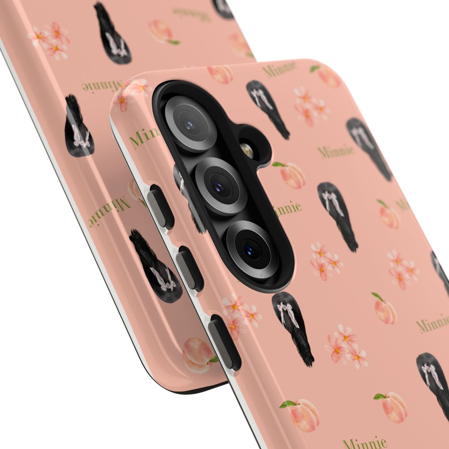 Personalized Peach Floral Phone Case — Tough Protective Case with Custom Name (Minnie)