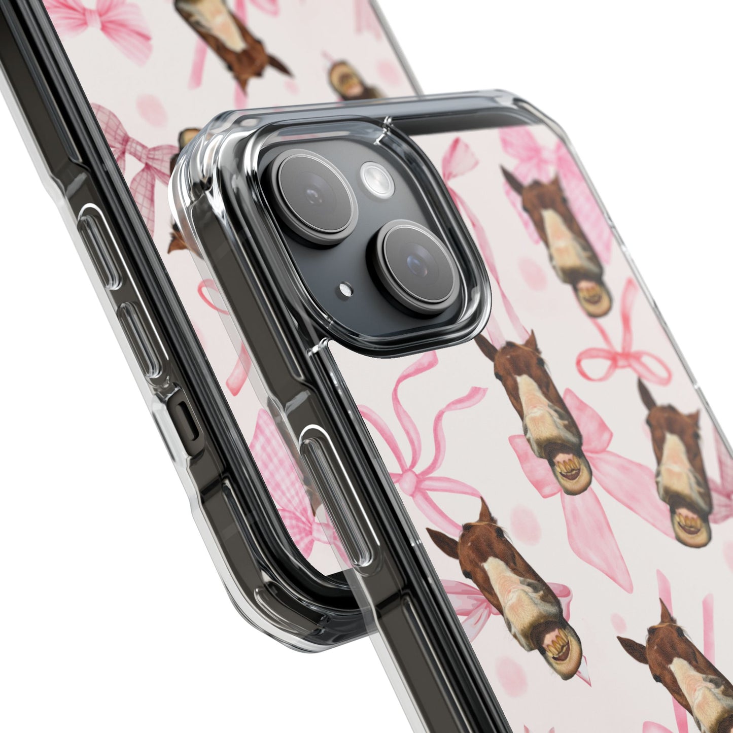 Horse Pattern Clear Phone Case — Pink Bows Cute Equestrian iPhone Case