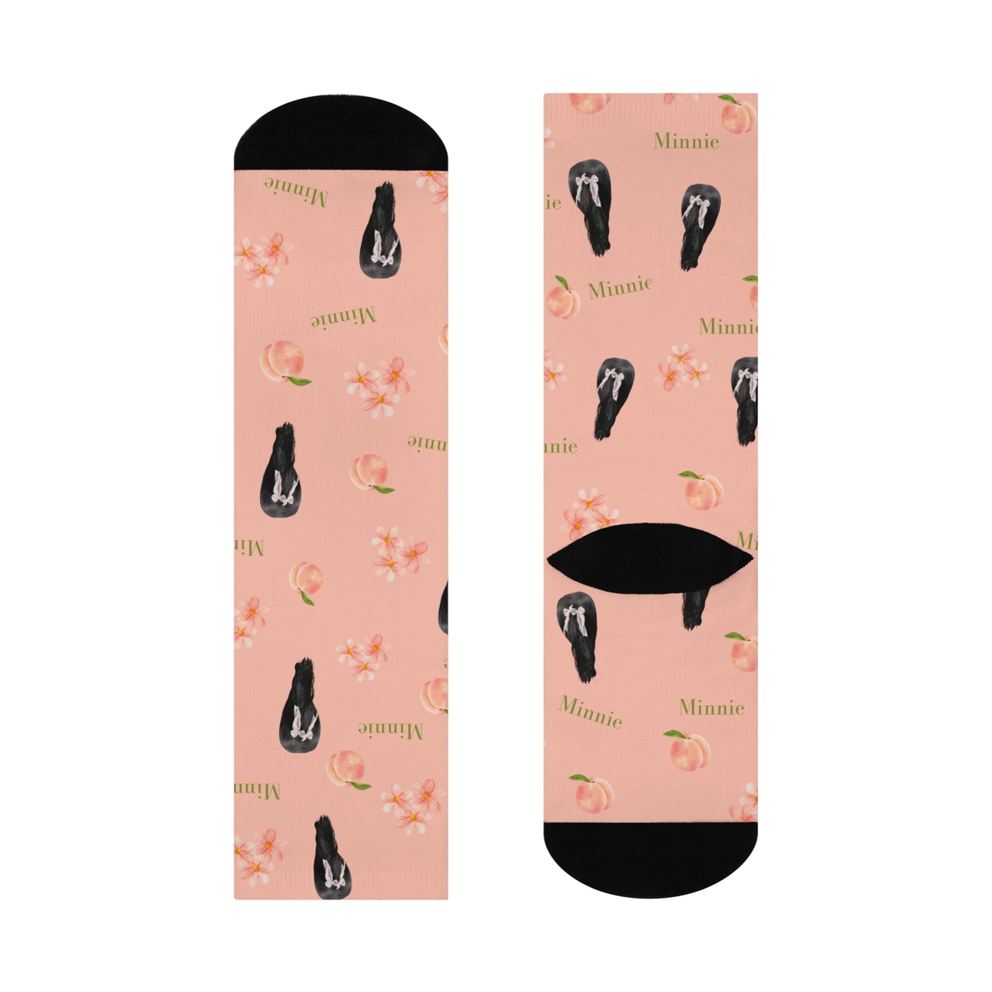 Minnie Floral Skull Crew Socks — Cushioned Pink Peach Blossom Socks