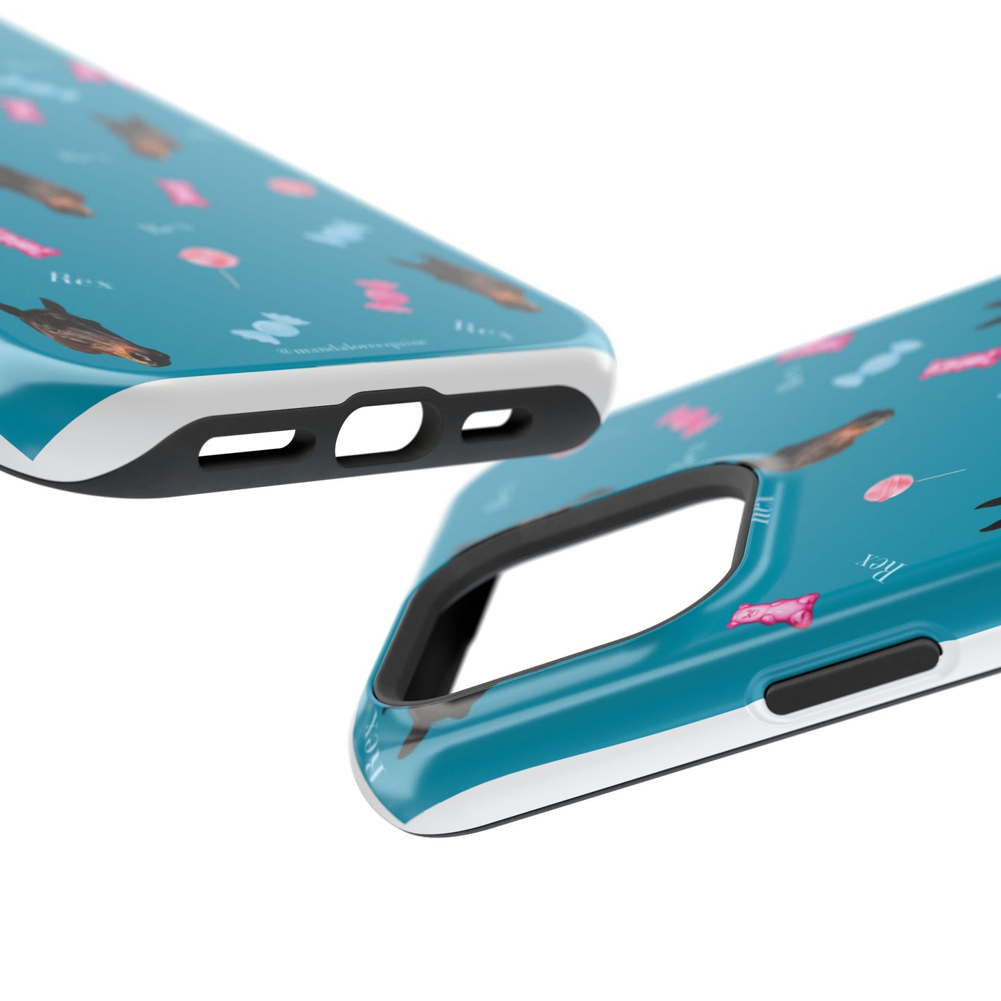 Magnetic Impact-Resistant Phone Case — Teal Doberman Candy Pattern (Protective, Shockproof)