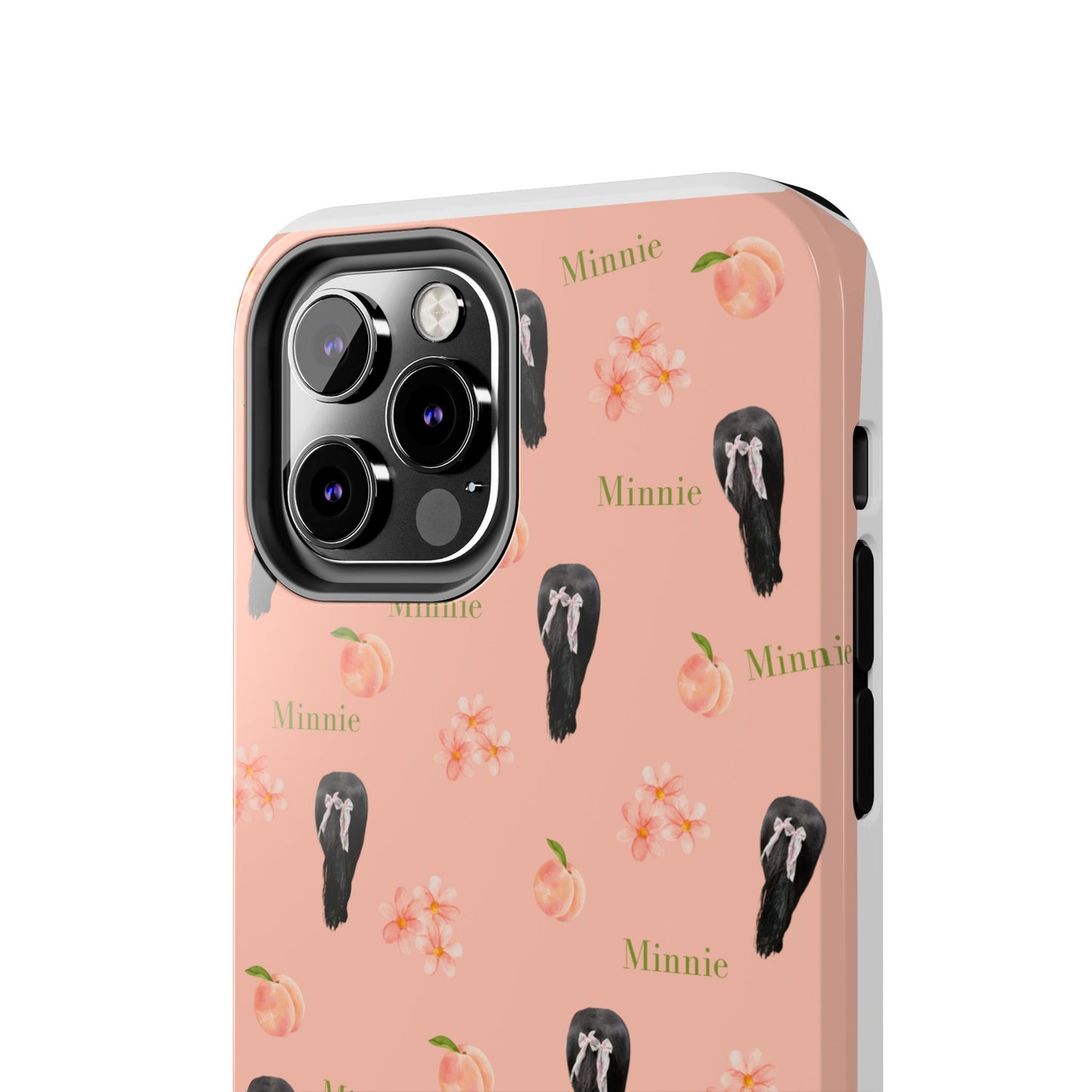 Personalized Peach Floral Phone Case — Tough Protective Case with Custom Name (Minnie)