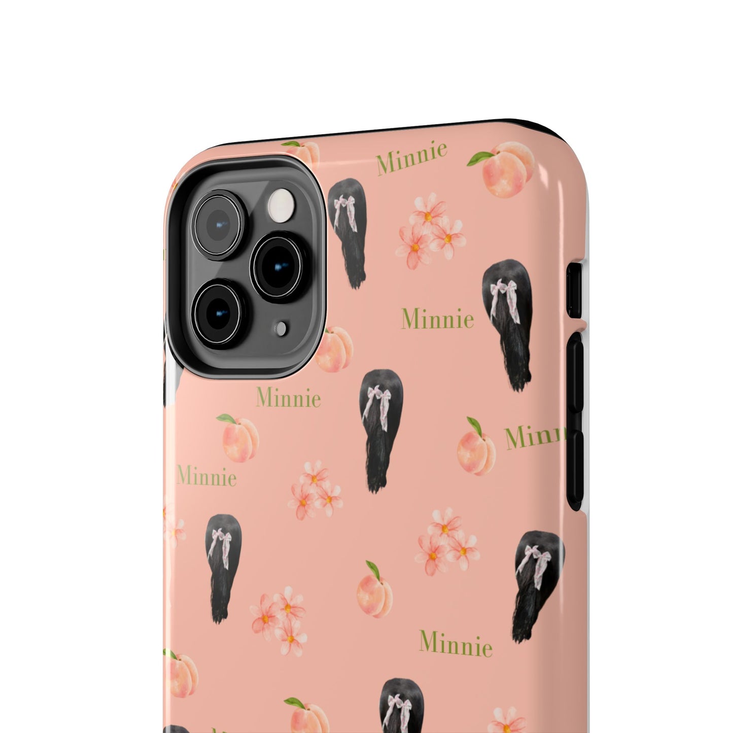 Personalized Peach Floral Phone Case — Tough Protective Case with Custom Name (Minnie)