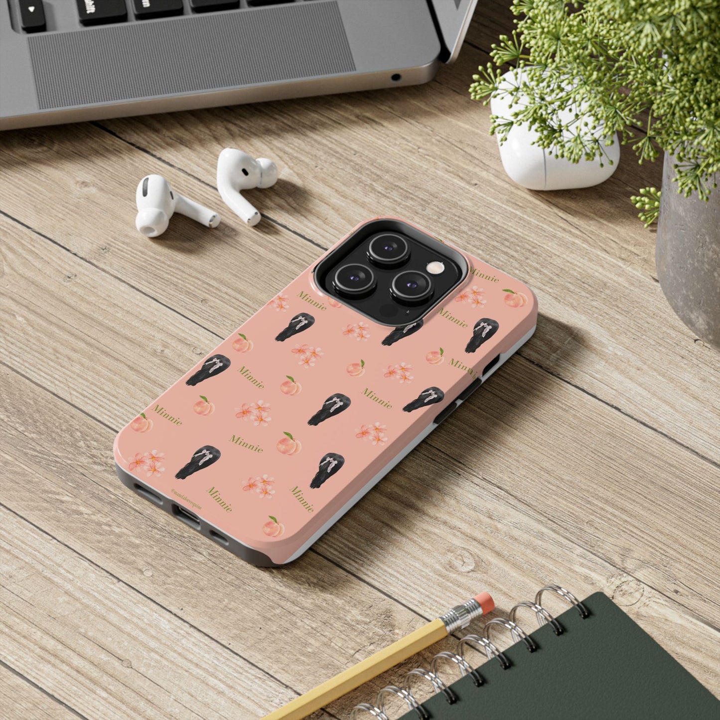 Personalized Peach Floral Phone Case — Tough Protective Case with Custom Name (Minnie)
