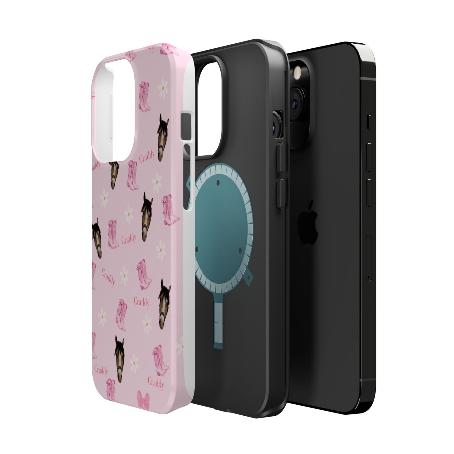 Pink Horse Pattern Magnetic Impact Case — Custom Equestrian iPhone Cover