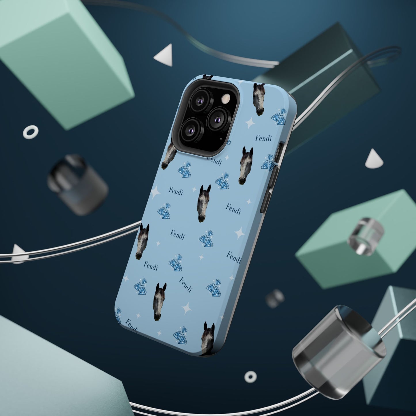 Blue Horse Pattern Magnetic Impact-Resistant Phone Case