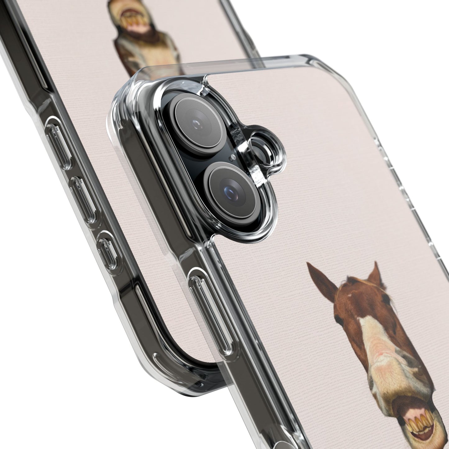 Clear Magnetic Phone Case — Funny Grinning Horse Design