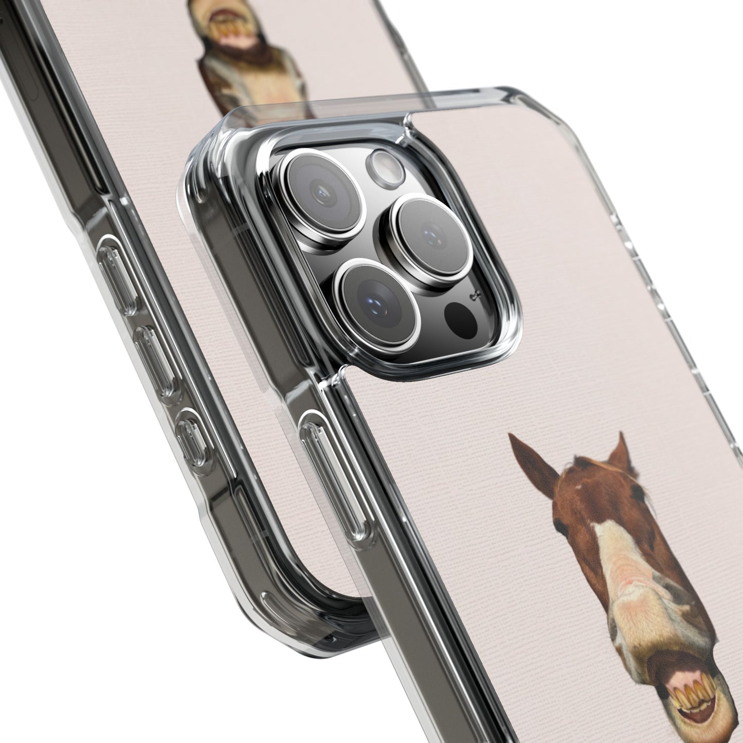 Clear Magnetic Phone Case — Funny Grinning Horse Design